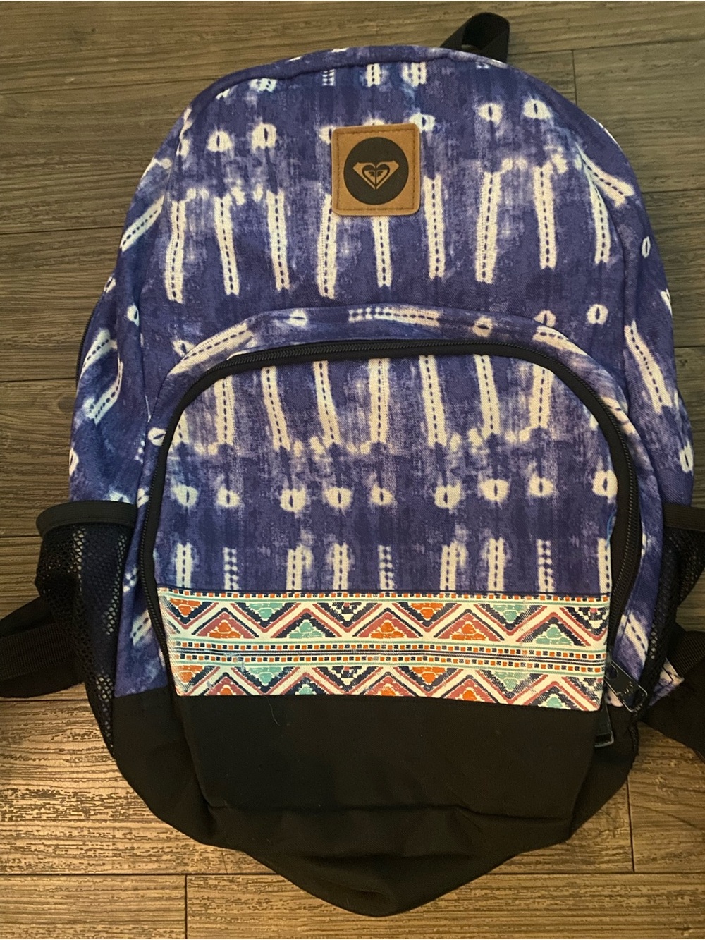Roxy Purple and Black Backpack with Multicolor Tribal Stripe